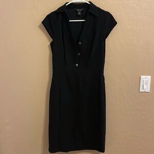 White House Black Market Women’s Black Short Sleeve Sheath Dress w/ Buttons s4